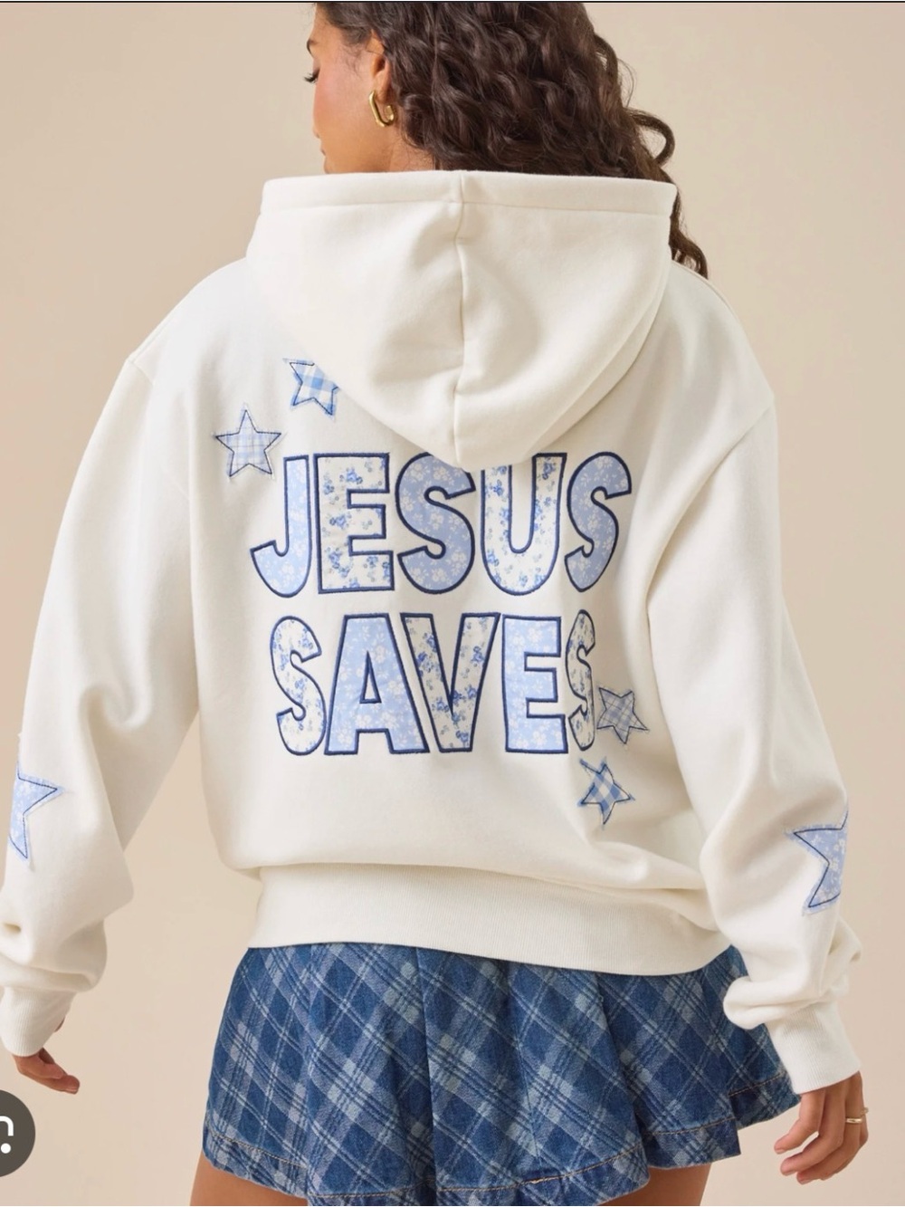 Altar'd State White Hoodie with Blue 'JESUS SAVES' Graphic